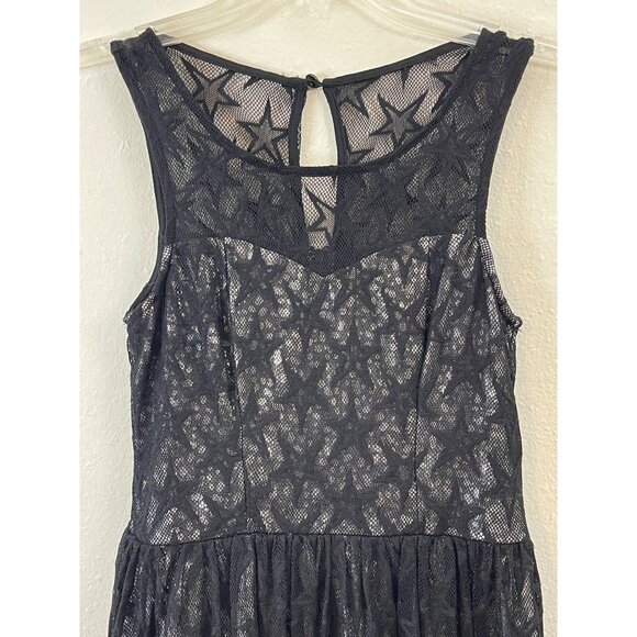 Black Lace Sleeveless Dress With Star Pattern Keyhole Back Zipper Girls XS - Picture 3 of 15